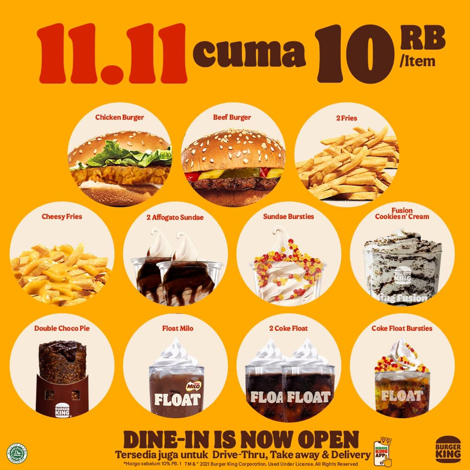 Promo Burger King 11.11 Rp10.000/item