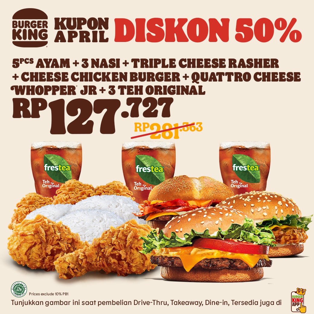 Promo Burger King Kupon April Hemat Hingga 50%