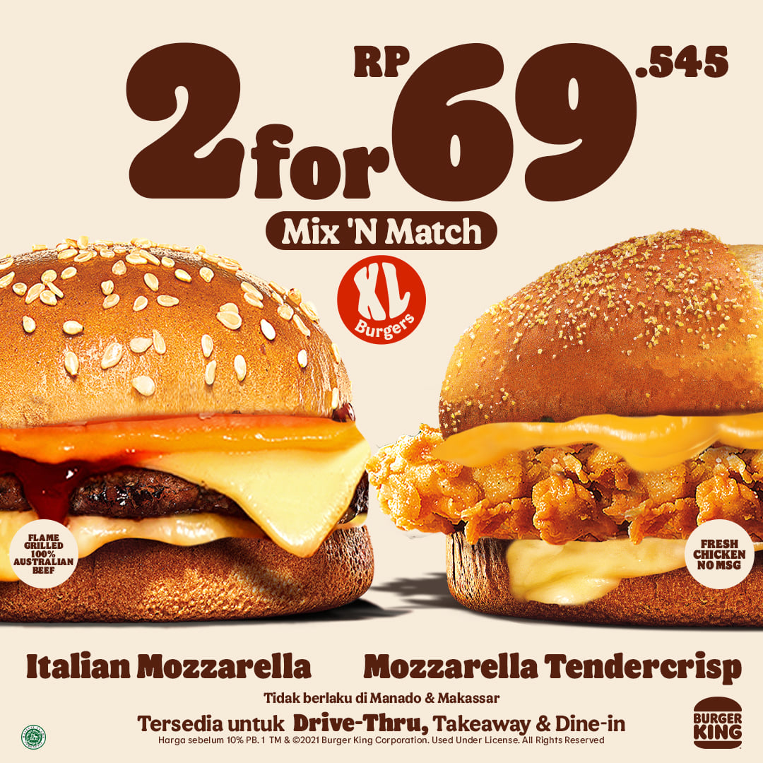 Promo Burger King Mix n Match 2 Burger Rp69.545