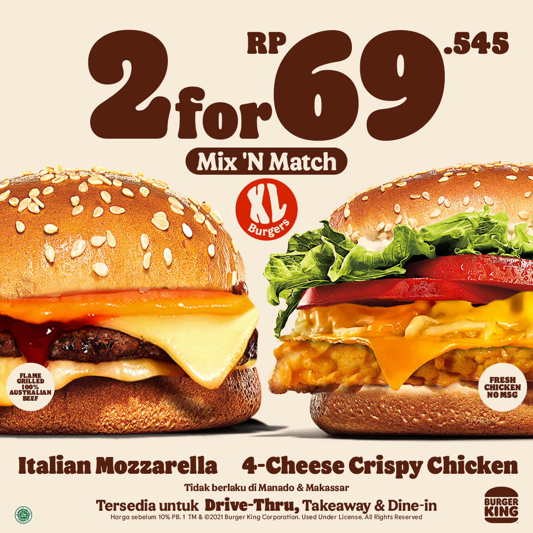 Promo Burger King Mix n Match 2 Burger Rp69.545