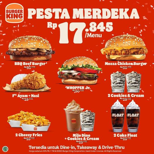 Promo Burger King Pesta Merdeka Rp17.845