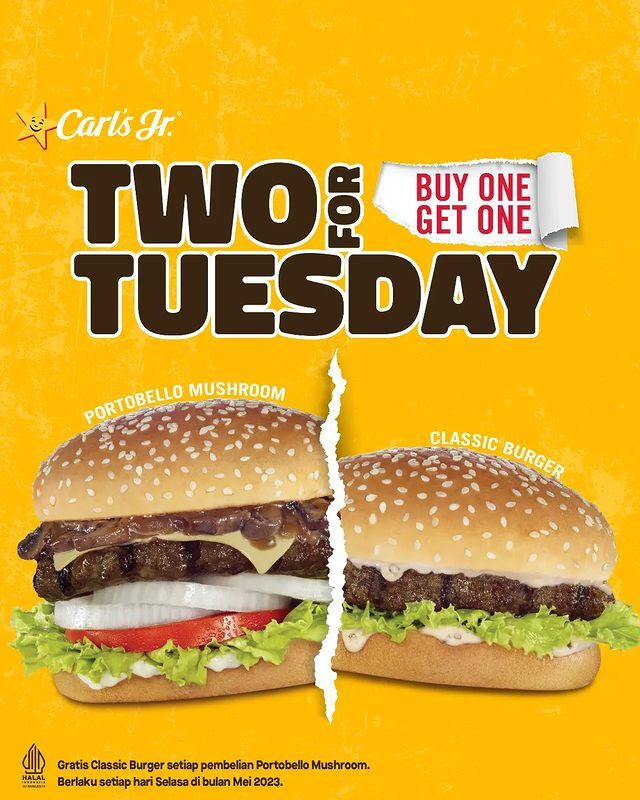 Promo Carl's Jr Two for Tuesday Beli 1 Gratis 1