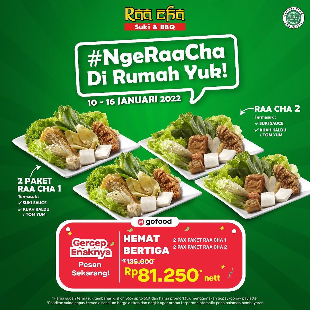 Promo Raa Cha Suki & BBQ Hemat Bertiga Rp81.250 di GoFood