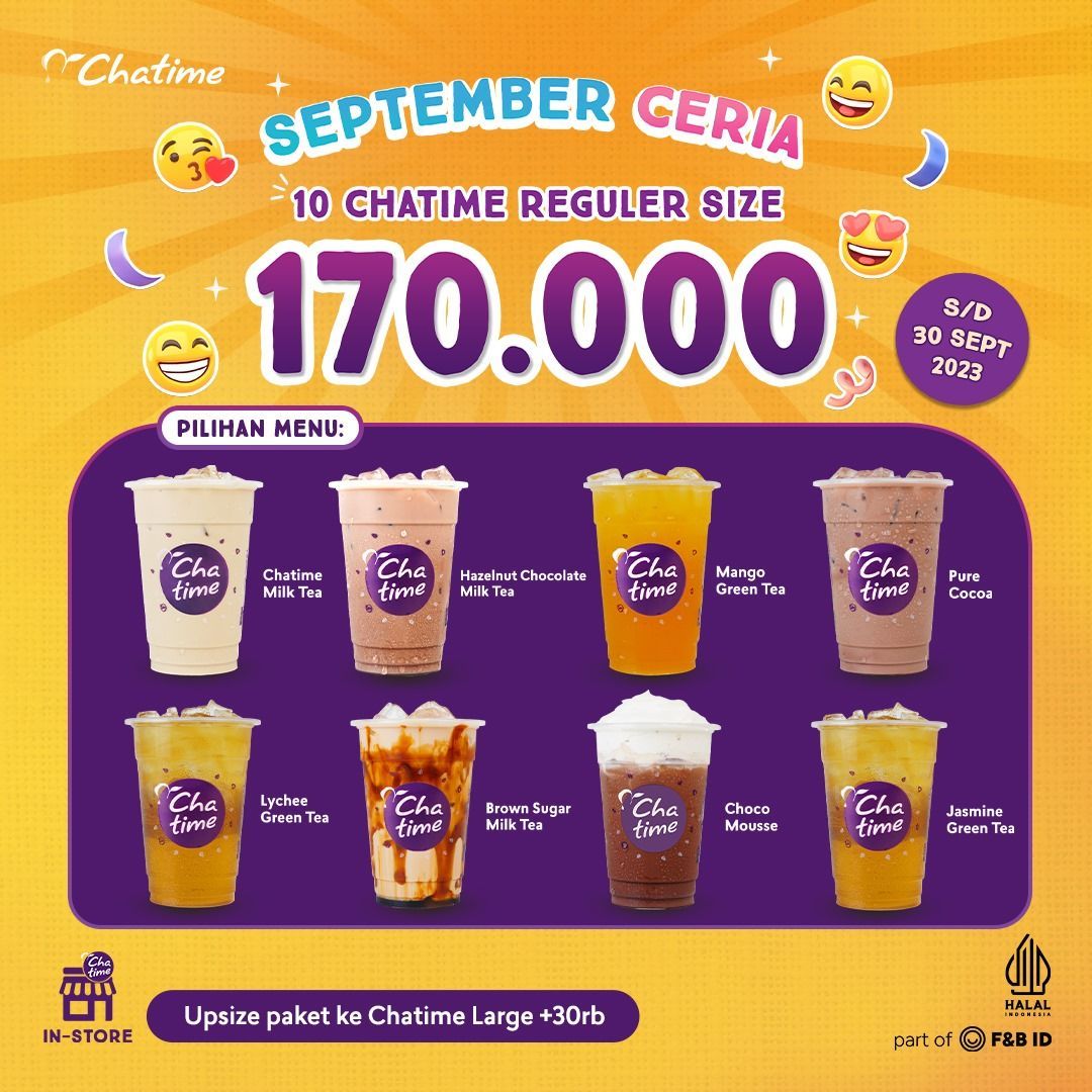 Promo Chatime September Ceria 10 Reguler Size Rp170.000