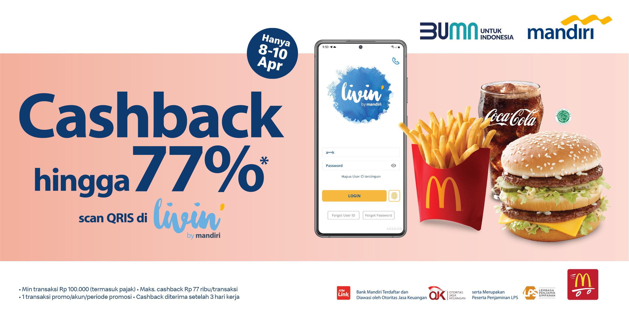 Promo McDonald's Cashback 77% dengan Aplikasi Livin' By Mandiri