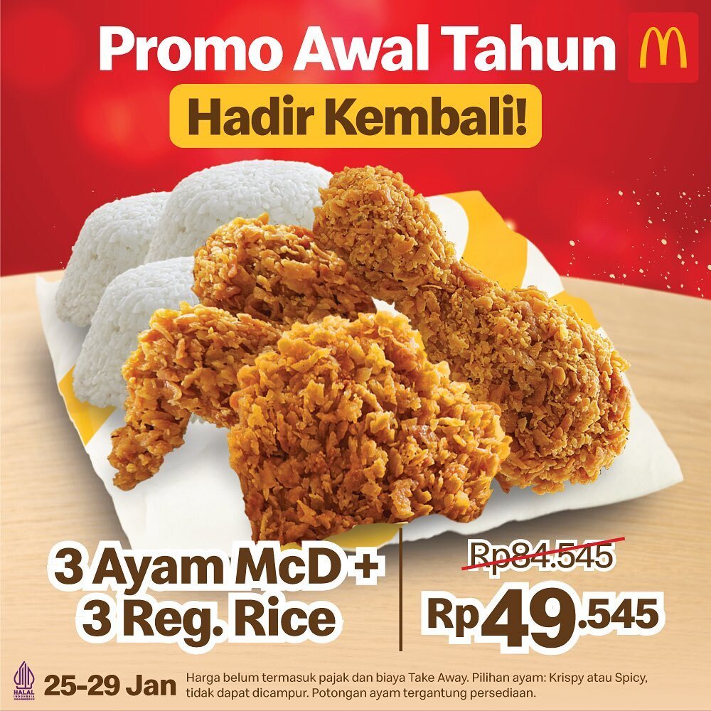 Promo McDonald's Awal Tahun 3 Ayam McD + 3 Nasi Rp49.545