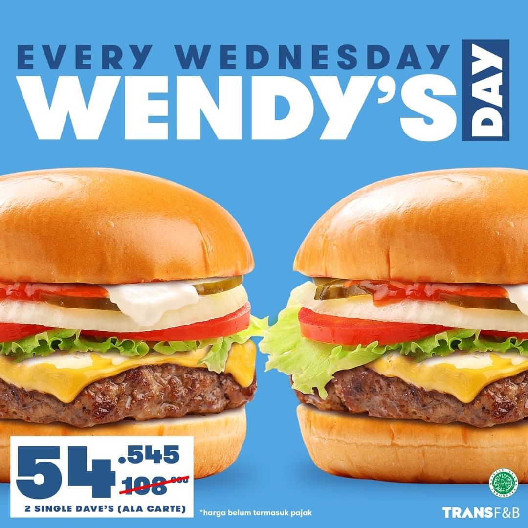 Promo Wendy's 2 Single Dave's Burger Rp54.545